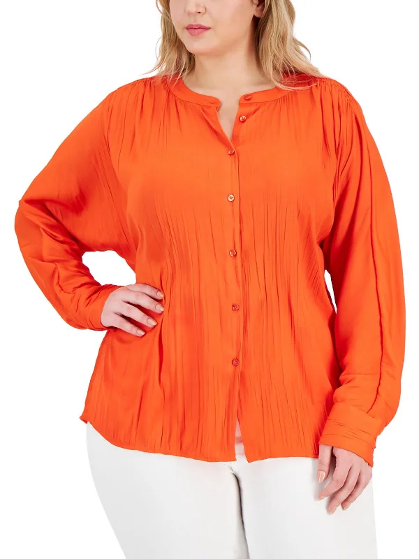 Best Seller Plus Womens Work Wear Shirred Blouse