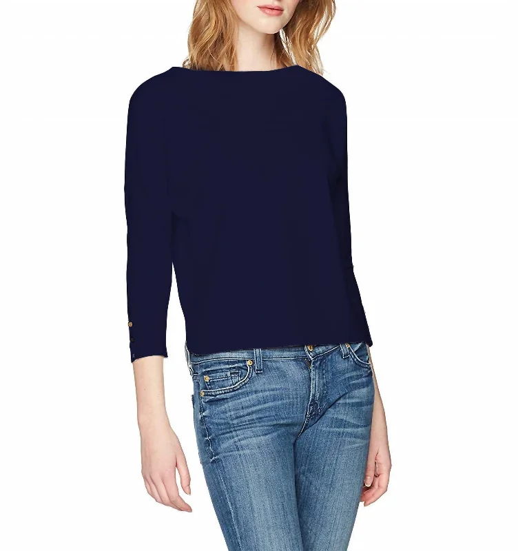 Crazy Savings Ponte Loose Short Top In Night Iris Blue
