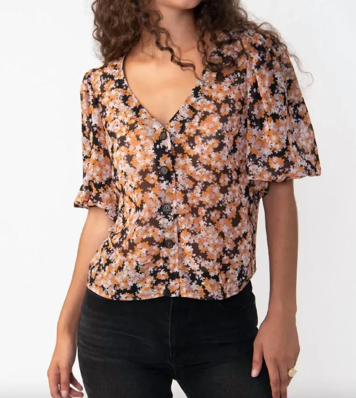 Limited Time Puff Sleeve Button Front Blouse In Harvest