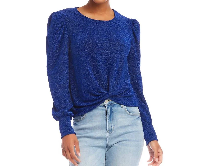 Price Fest Puff Sleeve Top In Sapphire Blue