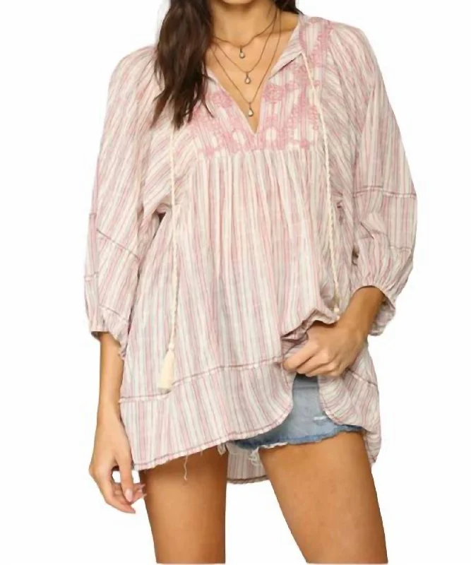 Can't Miss Quarter Sleeve Woven Gauze With Embo Short Dress In Pink