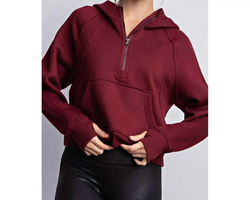Special Savings Quarter Zip Cropped Hoodie In Burgundy
