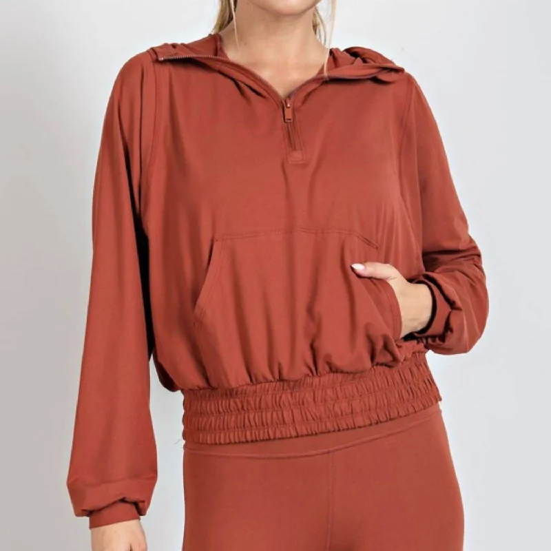 Big Discounts Quarter Zip Cropped Hoodie In Terracotta