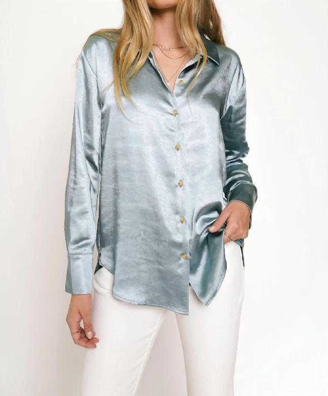 Today’s Deal Relaxed Button Down Silky Shirt In Seafoam