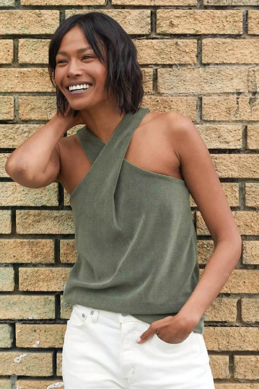 Steals and Deals Rewind Cross Tank Top In Olive Night