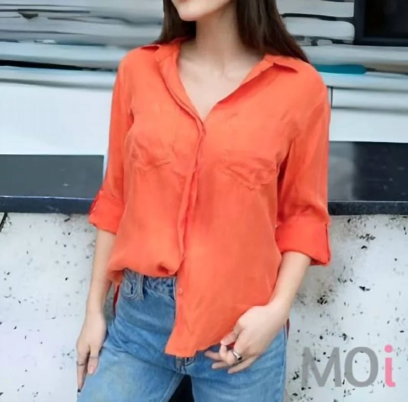 Weekend Special Riley Roll Tab Sleeve Top In Hot Orange