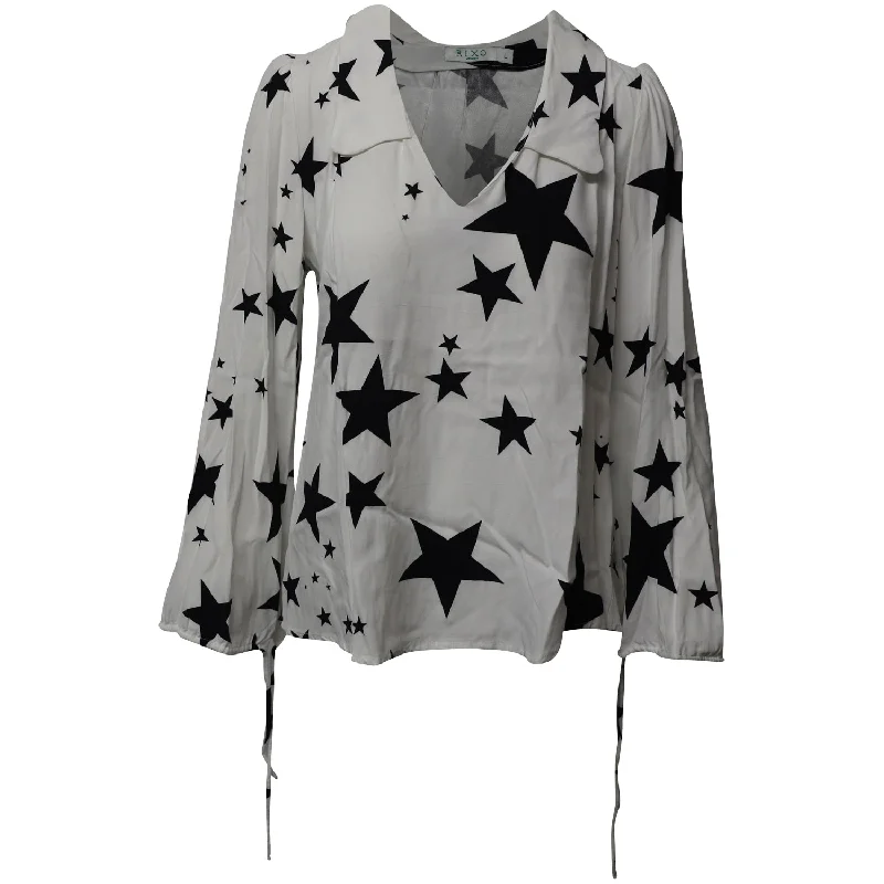 Special Discount Rixo London Orlagh Star Printed Crepe Blouse in White Viscose