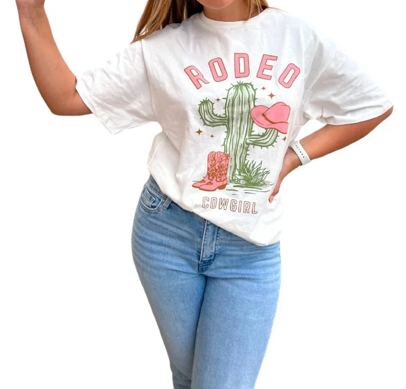 Friends and Family Sale Rodeo Cowgirl Cactus Graphic Tee In White