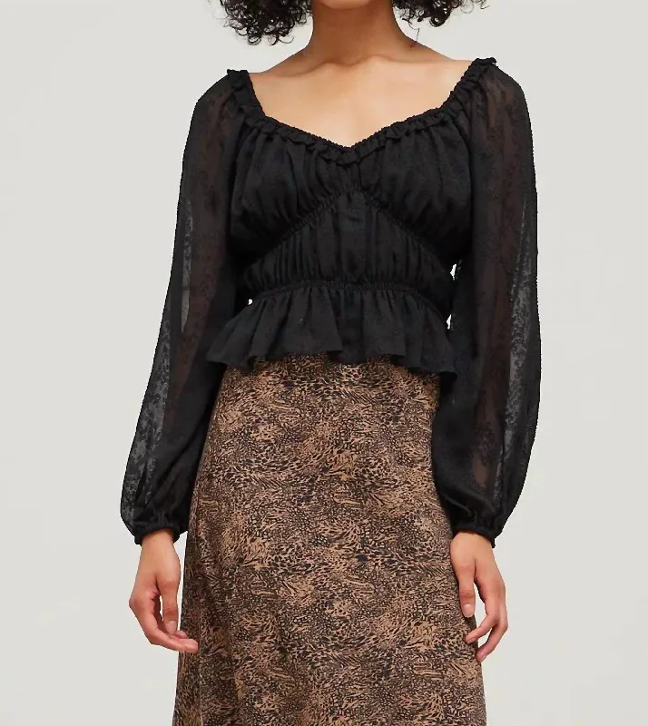 Clearance Sale Romantic Shirring Blouse In Black