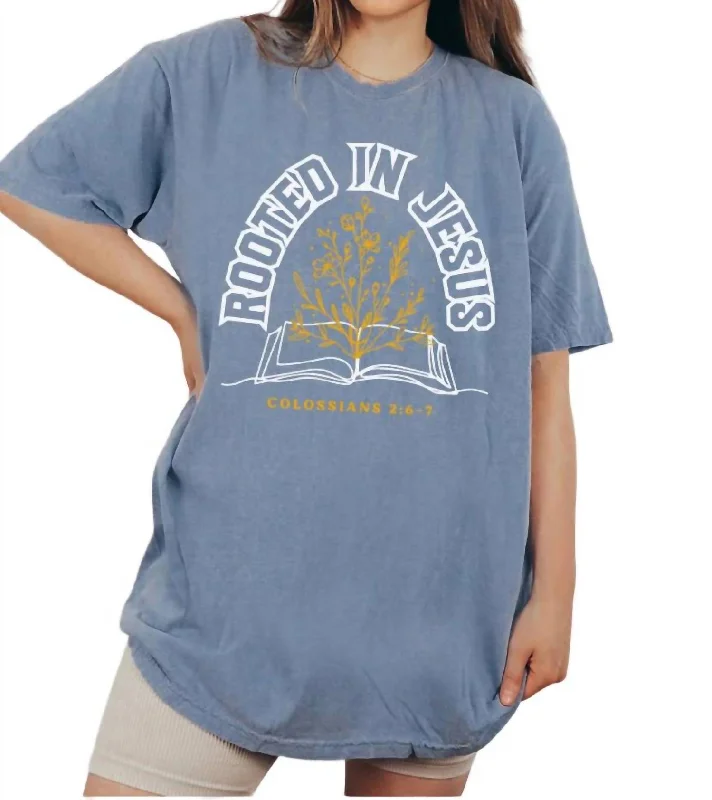 Stock Clearance Rooted In Jesus T-Shirt In Blue
