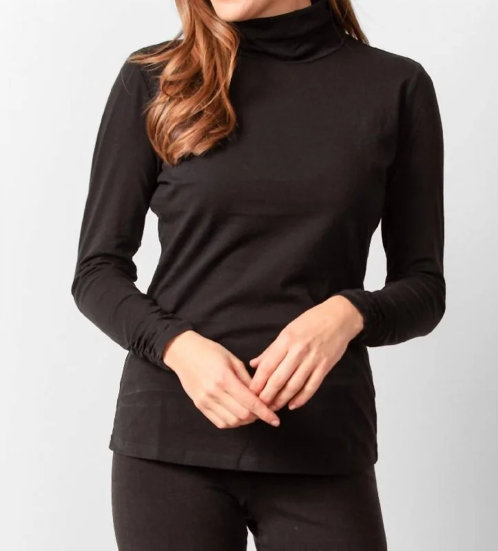Price Drop Ruched Turtle Neck Top In Black