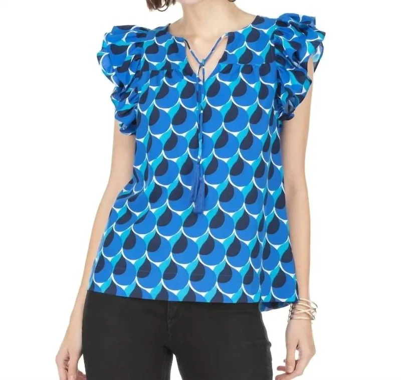 Discount Days Ruffle Short Sleeve Top In Ocean Pattern