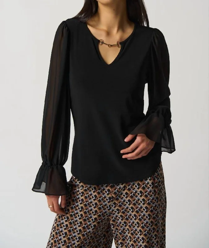 Mega Sale Ruffle Sleeve Top In Black