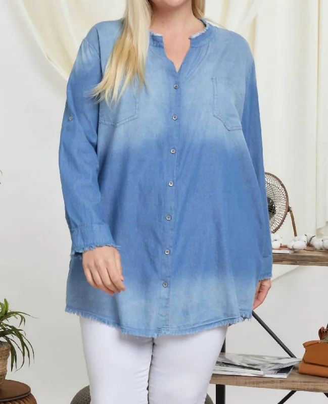 New Deals Rustic Fringe Hem Chambray Shirt Plus Dress In Denim