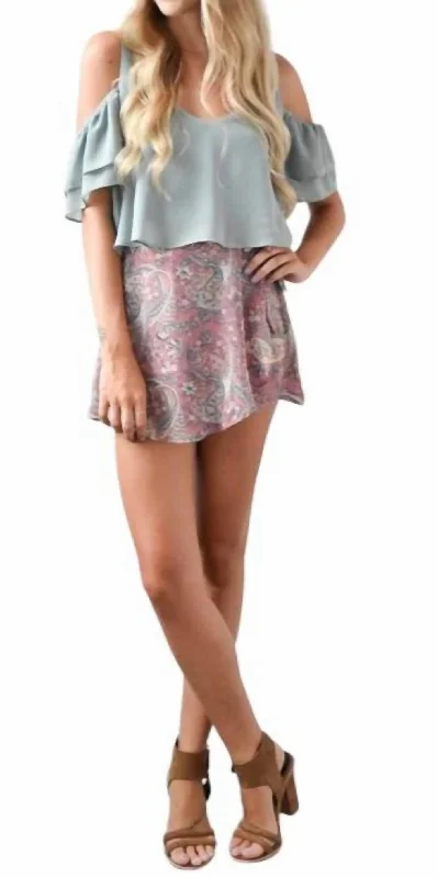Customer Appreciation Sale Sadie Ruffle Crop Top In Silver Sage Chiffon