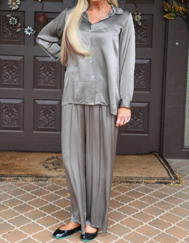 Instant Discount Satin Button Down Shirt/shacket In Fandango