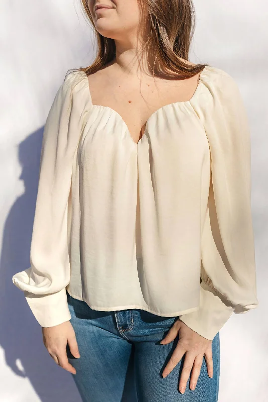 Limited Availability Satin Sweetheart Neckline Top In Cream
