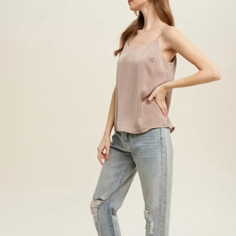 Closeout Satin V-Neck Cami In Mauve