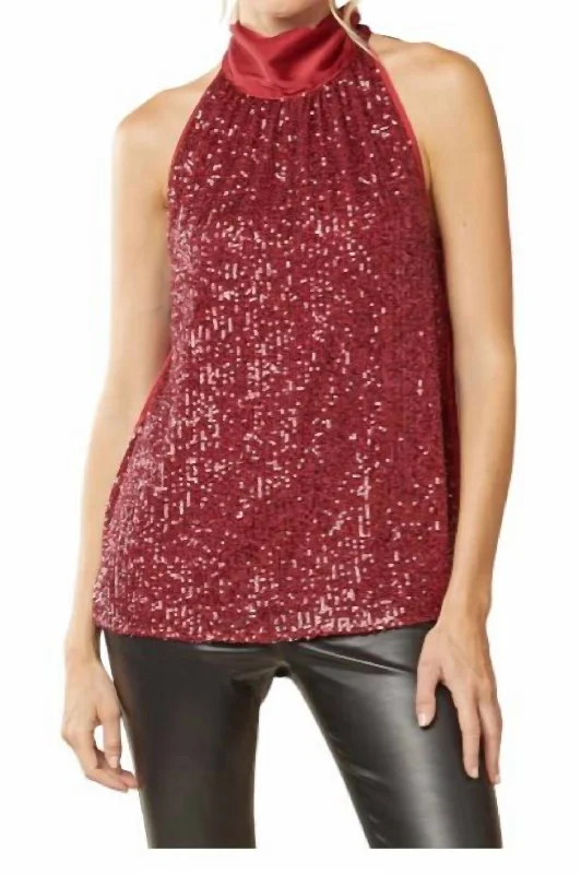 Price Reduction Sequin Front And Large Bow Top In Ruby