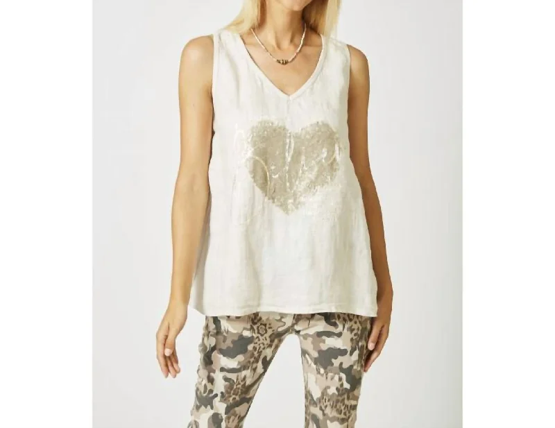 Savings Spectacular Sequin Heart "believe" Tank Top In Taupe