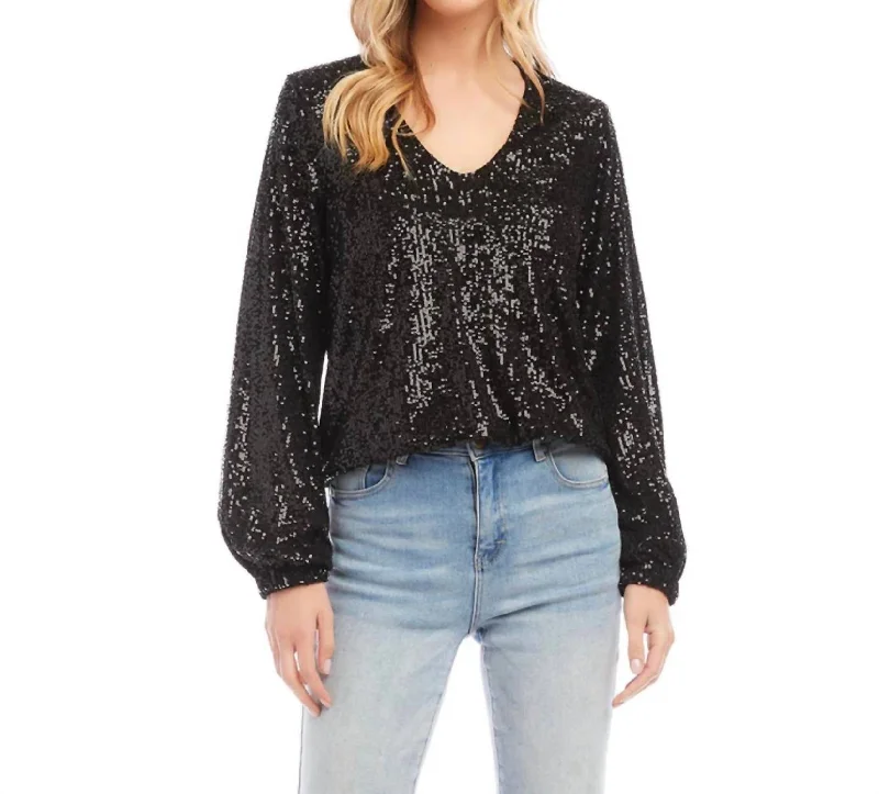 Major Savings Sequin Long Sleeve Top In Black