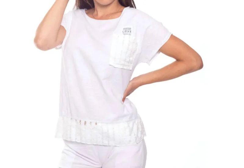 Savings Bonanza Short Sleeve Lace Embellished T-Shirt In White