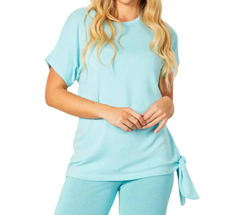 Best Bargains Short Sleeve Side Tie Detail Top In Aqua