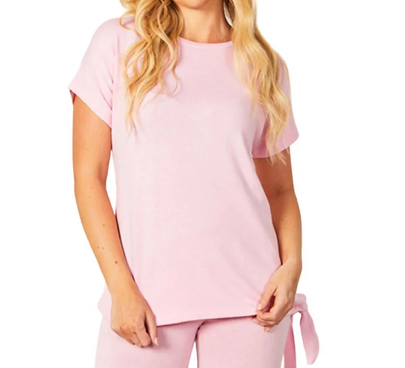 Can't Miss Short Sleeve Side Tie Detail Top In Blush