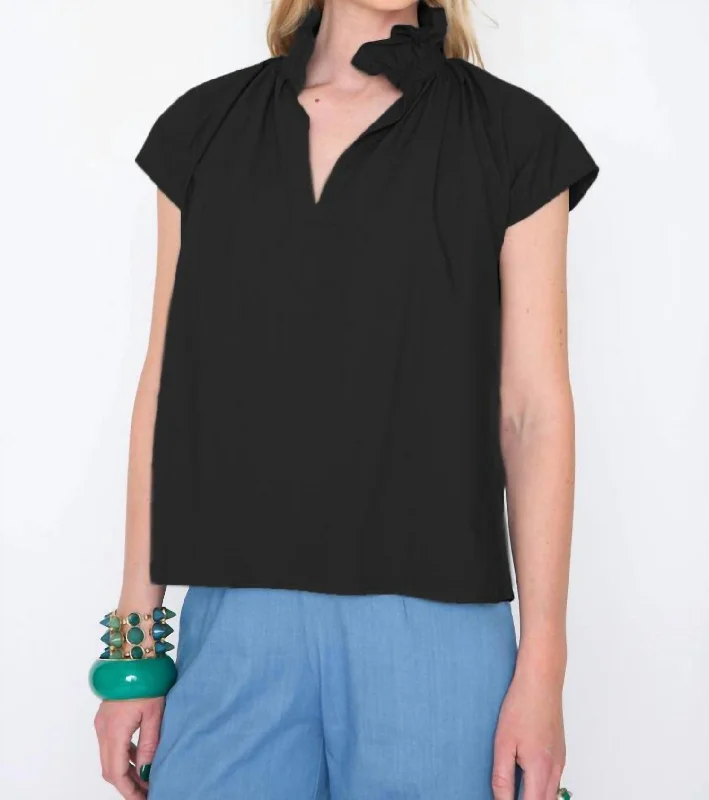 Price Reduction Short Sleeve Top In Black Poplin
