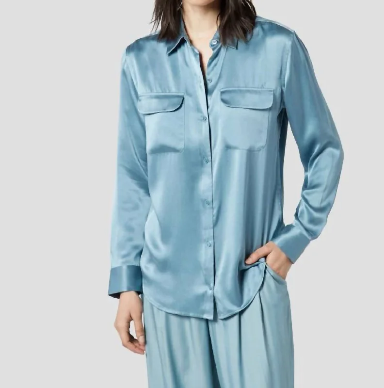 Shop and Save Signature Silk Satin Shirt In Smoke Blue