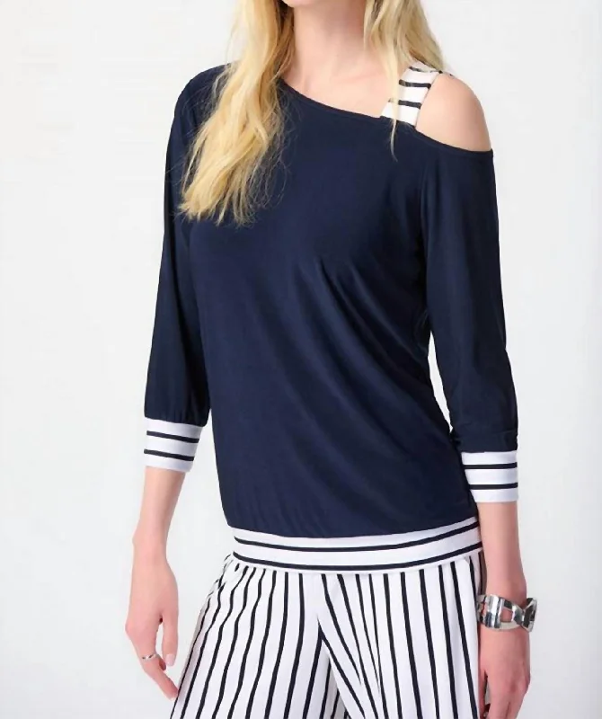 Limited Time Discount Silky Knit One Shoulder Boxy Top In Midnight