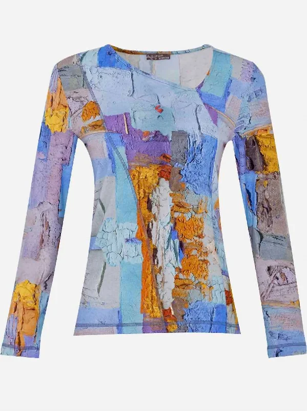 Lowest Price Simply Art Asymmetric Neckline Top In Multi Color