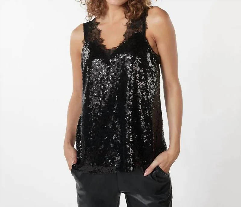 Friends and Family Sale Singlet Sequin Lace Top In Black