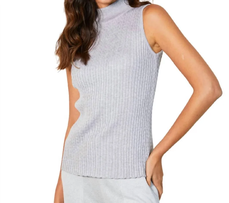 Clearance Event Sleeveless Braided Mock Neck Top In Slate