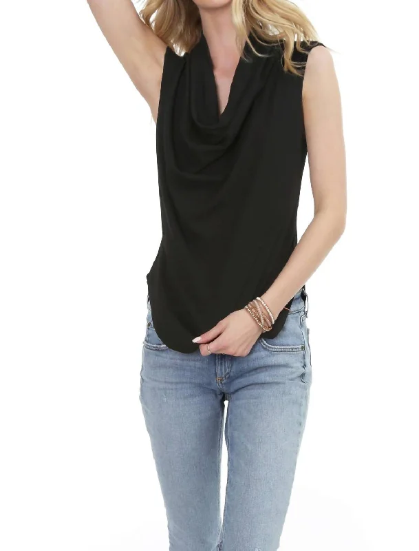 Price Slash Sleeveless Cowl Top In Black