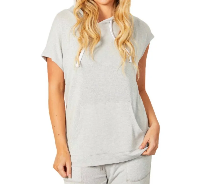 Amazing Deals Sleeveless Hoodie With Pocket In Silver