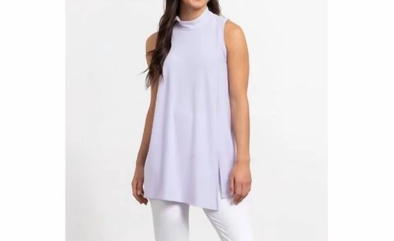 Crazy Deals Sleeveless Mock Neck Slit Tunic In Lavender
