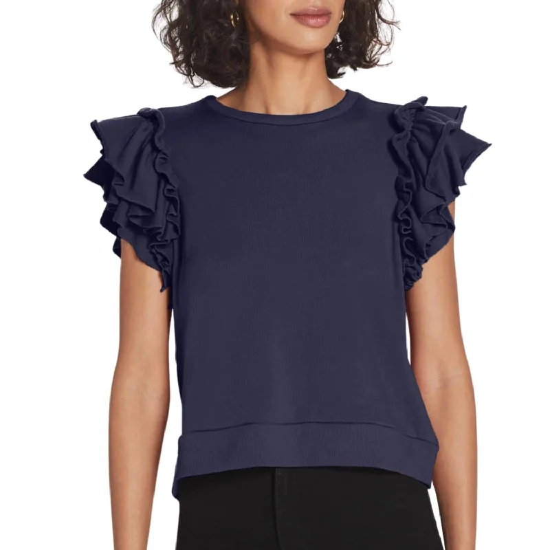 Closeout Sale Sleeveless Ruffle Sweatshirt In Navy
