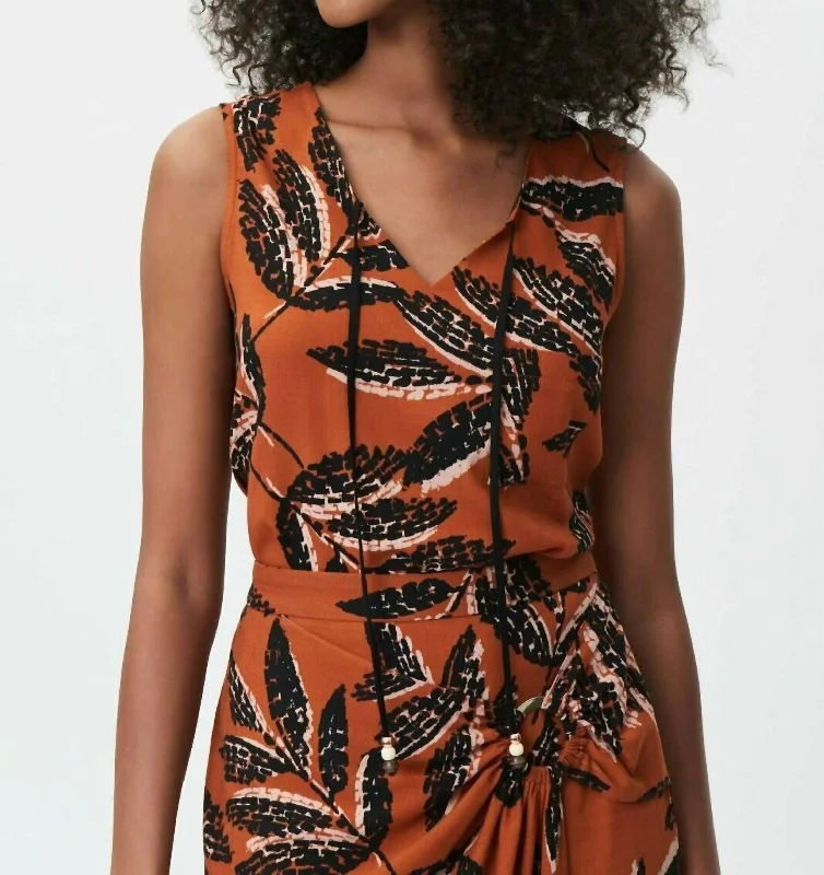 Unmissable Offer Sleeveless V-Neck Tassel Top In Rust/multi