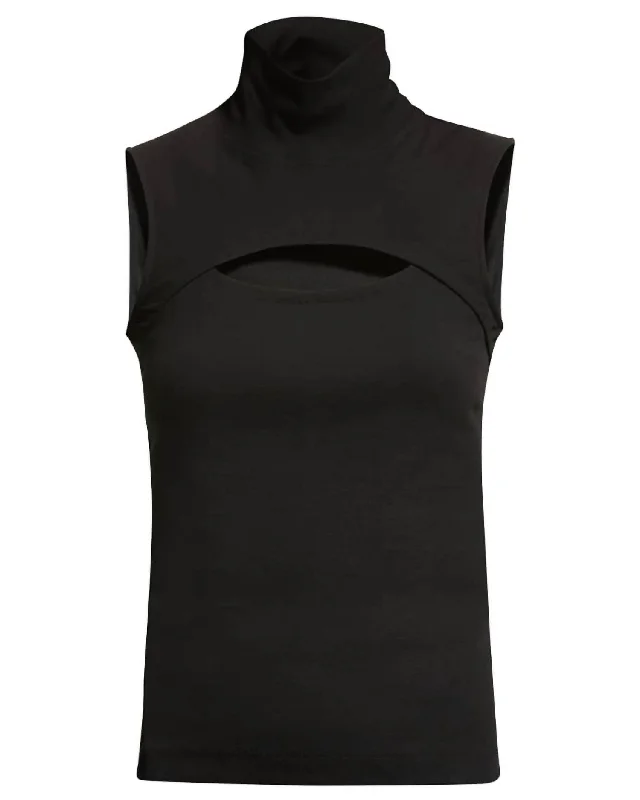 Exclusive Preview Sleevless Cutout Turtleneck Top In Black