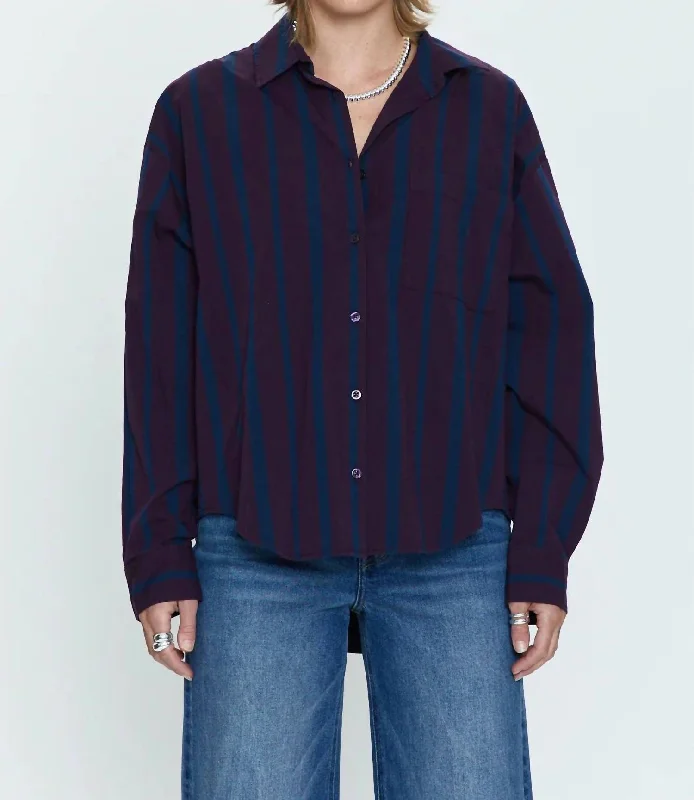 Discount Extravaganza Sloane Oversized Button Down Shirt In Aubergine Cobalt