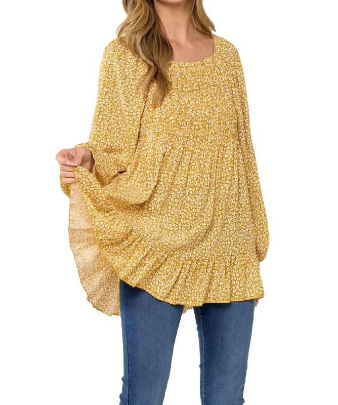Super Bargain Smocked Front Top In Mustard