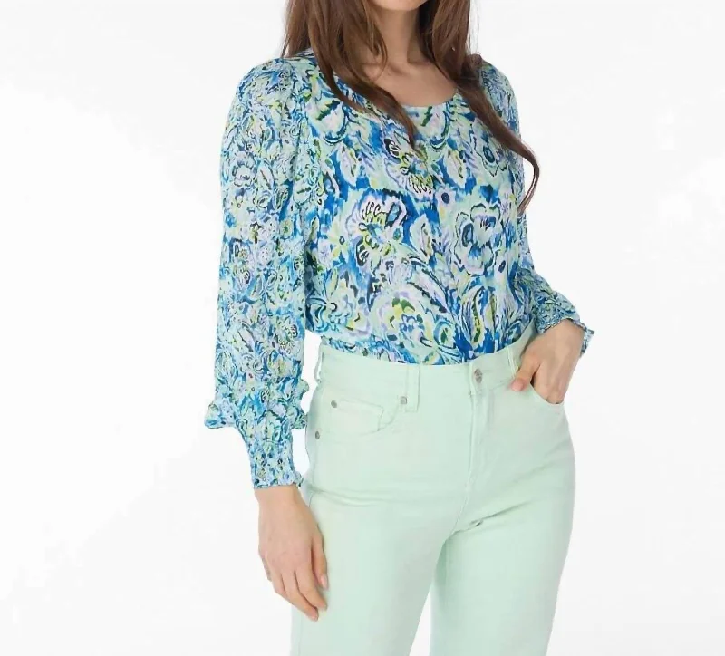 Instant Savings Smocked Sleeve Blouse In Bayside Flower