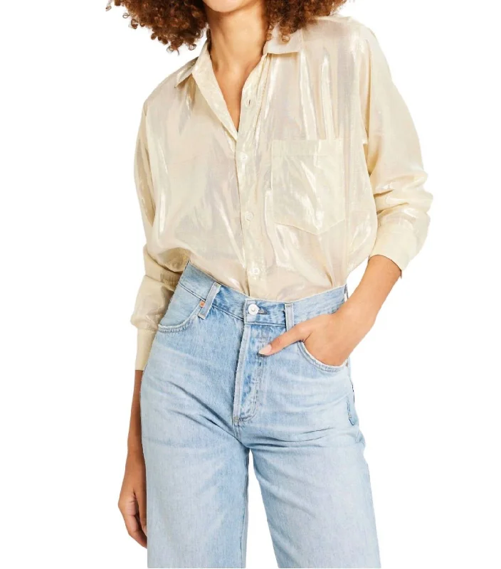 New Markdowns Sofia Button Down Shirt In Gold Lamé