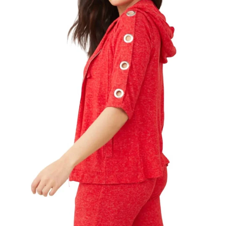 One-DAY Sale Soft Stretch 3/4 Grommet Crew Top In Red