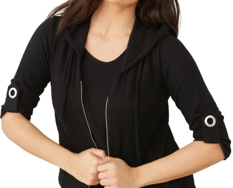 Must-Have Deals Soft Stretch Roll Sleeve Top In Black