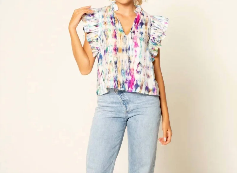 Deep Discounts Sophia Ruffle Top In Purple Multi
