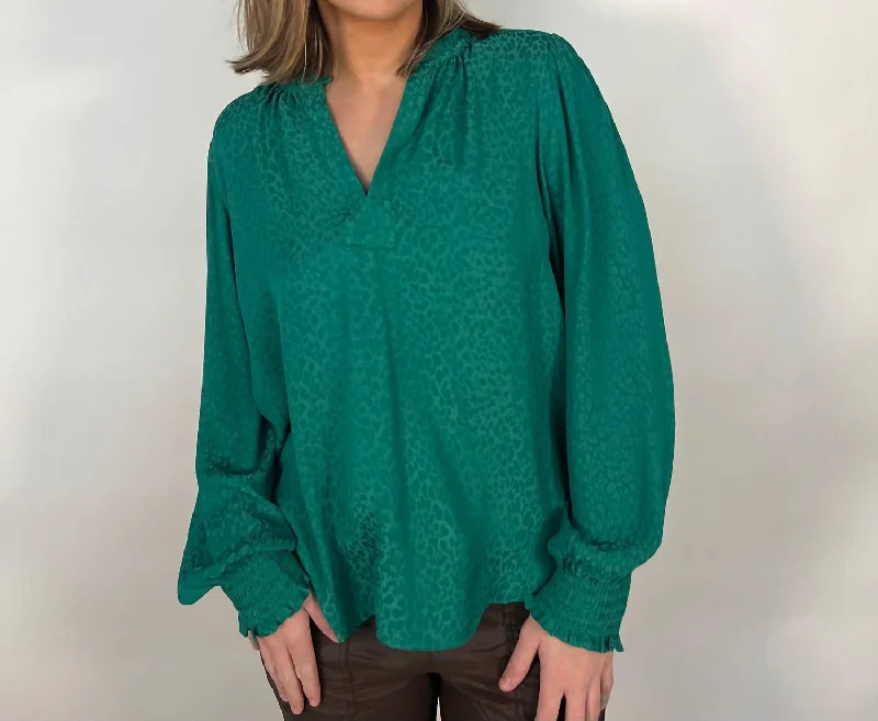 New Markdowns Split Neck Long Sleeve Blouse In Green