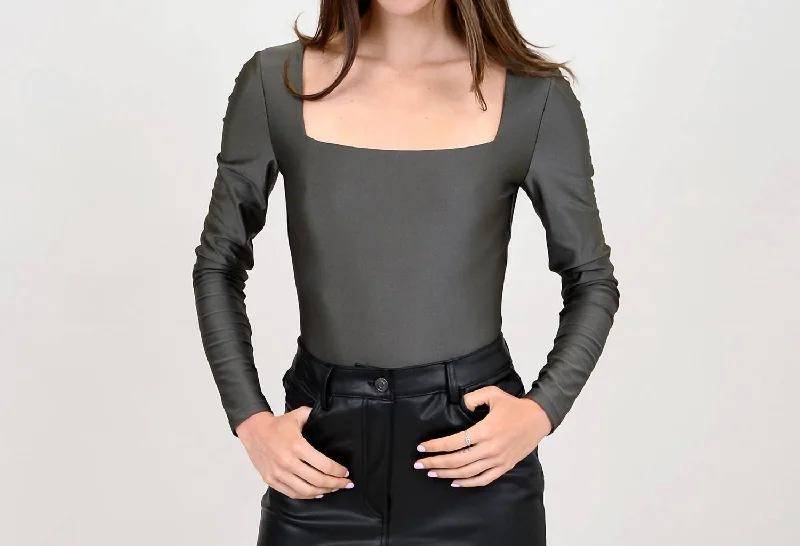 YEAR-End Sale Square Neck Bodysuit In Grey
