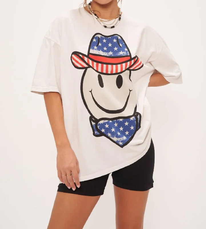 Final Clearance Stars Cowboy Smiley Oversized Tee In Vintage White
